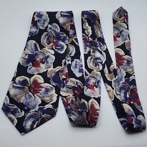 Floral Necktie Tie Surrey Blue Maroon Silk 55"L 4"W